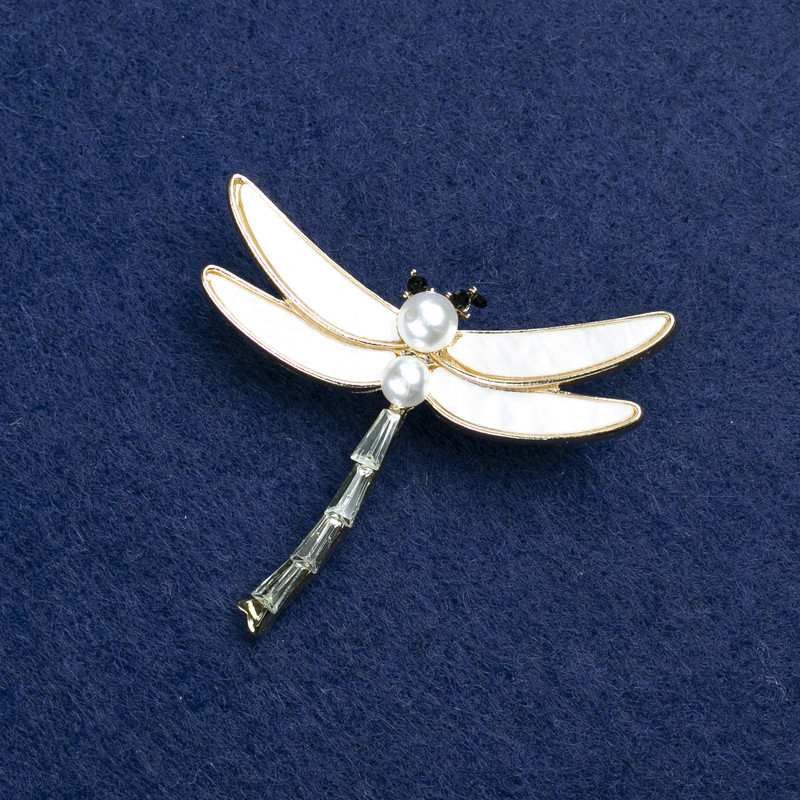 Sale! Butterfly Brooch in Gold-Tone Metal, Mother-of-Pearl, Crystals and Beads 42×45 mm +
