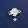 Sale! Planet Brooch with gold-tone metal, mother-of-pearl and crystals, 36×38 mm +