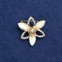 Sale! Flower Brooch in Gold-Tone Metal with Crystals and White Rhinestones 27 mm+
