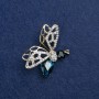 Sale! Butterfly Brooch with Golden Metal, Blue and Black Crystals, and White Rhinestones 41×33 mm +
