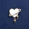 Sale! Heart Brooch in Golden Metal, Mother-of-Pearl and Rhinestones 35x30 mm +