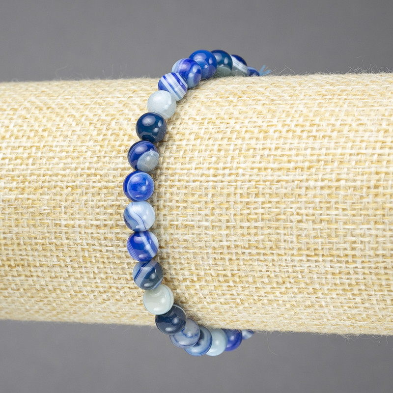 Elastic bracelet with blue eye agate, natural stone, smooth beads, 6 mm diameter+