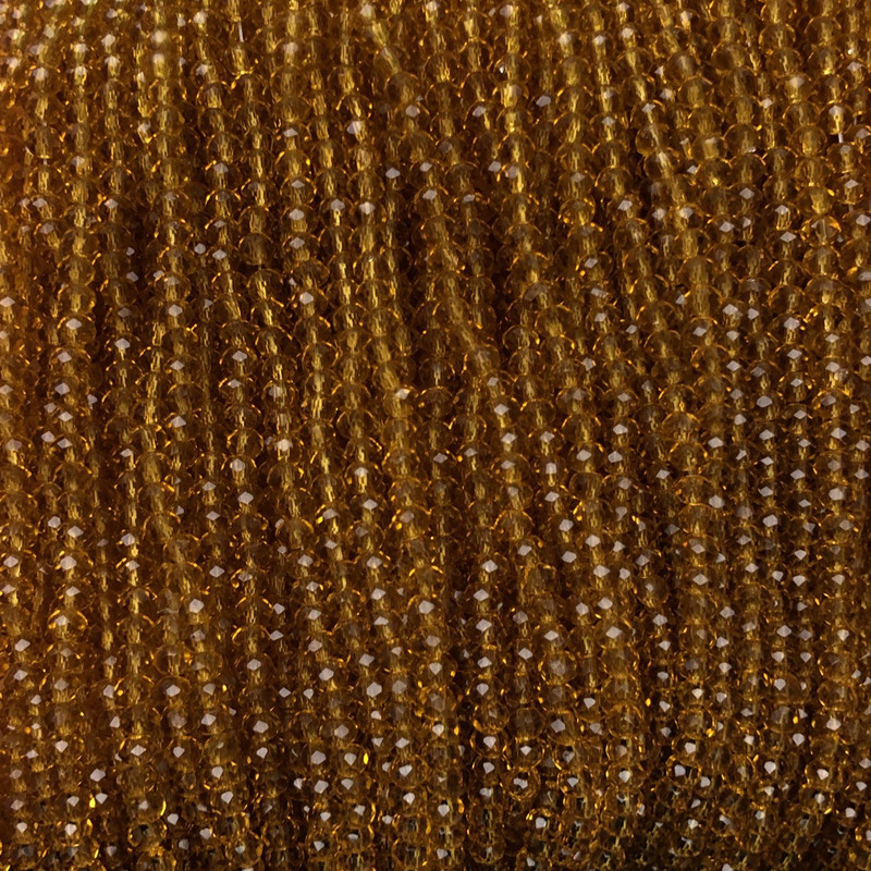 Czech Crystal Beads on a Thread Dark Yellow Honey Transparent Faceted Rondelle, Diameter 3x2.5mm + -, Length 36 cm +