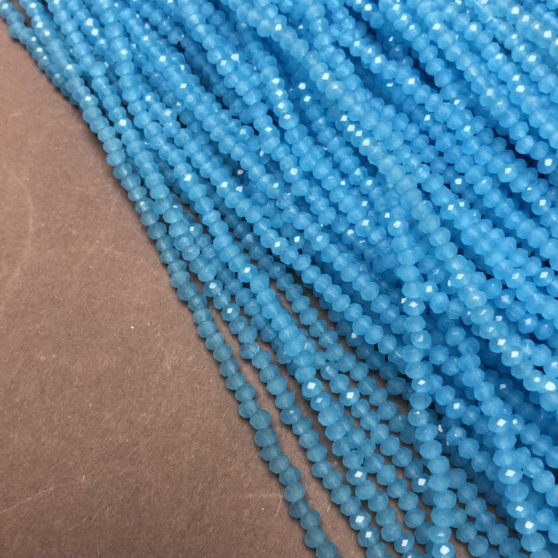 Blue Matte Czech Crystal Beads on Thread, Faceted Rondel, Diameter 3×2.5 mm, Length 36–38 cm +