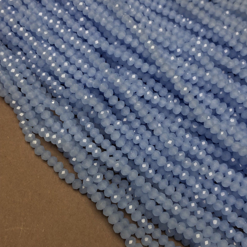Beads Czech Crystal on Thread, Cornflower Blue Matte Faceted Rondelle, 3.5x3 mm, 36-38 cm length