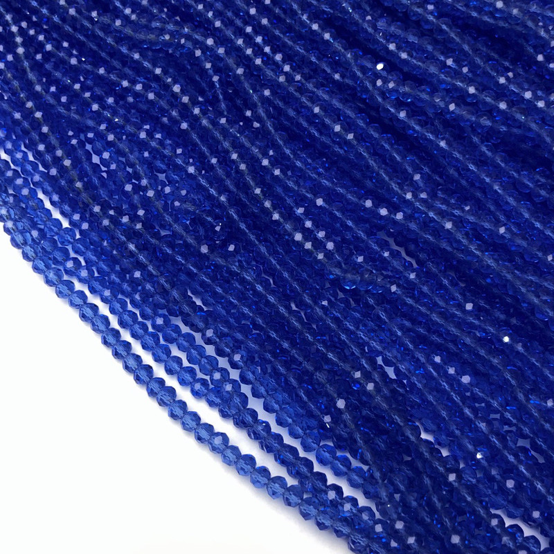Blue Transparent Czech Crystal Beads on Monofilament, Faceted Rondelle, diameter 3.5×3 mm, length 36-38 cm