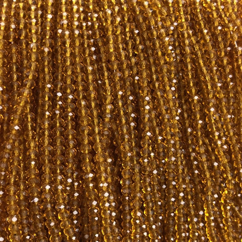 Beads Czech Crystal on Thread, Dark Honey-Yellow Transparent Faceted Rondelle, Diameter 3.5×3 mm + -, Length 36-38 cm +