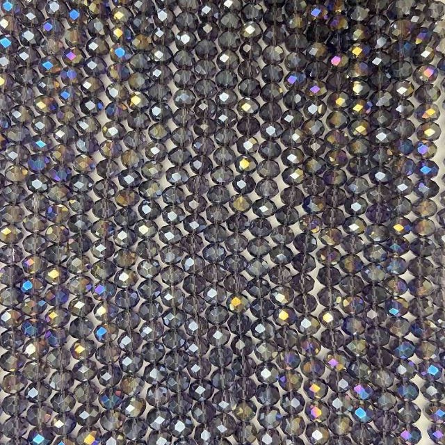Purple Transparent Czech Crystal Beads on Fishing Line with Petrol Coating, Faceted Rondel, 8x6.5 mm + -, length 40–42 cm