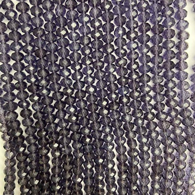 Czech Crystal Beads on Thread, Violet Transparent Faceted Rondelle, Diameter 6x5 mm, Length 40 cm