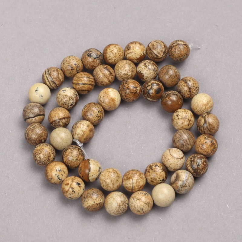 Beads on Thread, Landscape Jasper, Smooth Round Bead, 10mm Diameter, 39cm Length