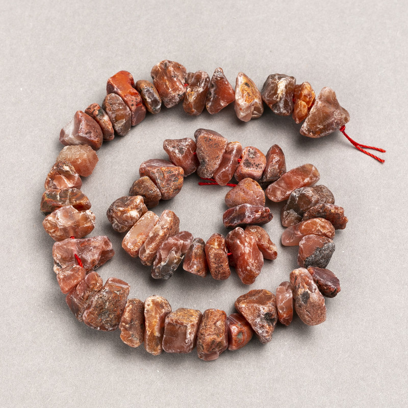 Carnelian Nugget Beads on Thread, Unpolished, 13x8 mm (±), 41 cm long