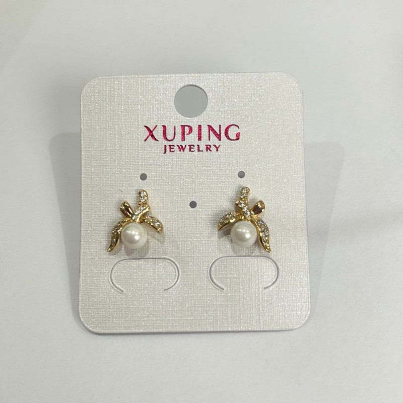 Xuping 18K Gold Plated Stud Earrings with White Crystals and Majorca Pearl 12x11mm +