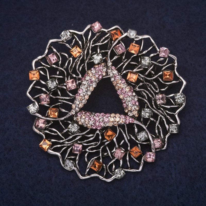 Brooch 'Accent' 53×53 mm Crystals Blue Yellow Purple Blue Silver Metal