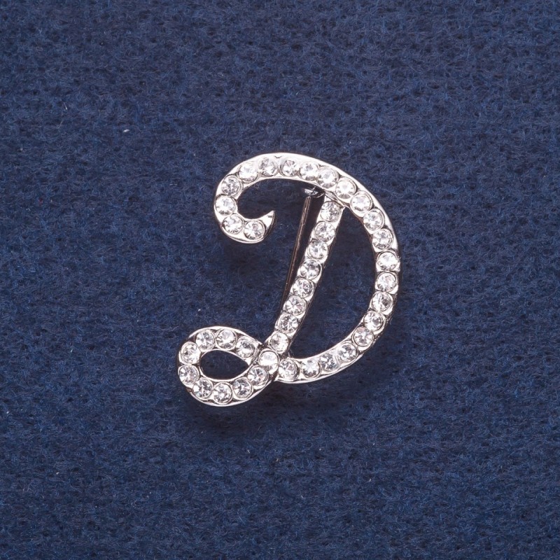Initial 'D' Brooch in Silver, 3x2 cm