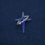 Brooch-pendant 'Star in an Oval Ring' in silver-tone metal with white crystals and blue turquoise enamel 45x33mm +