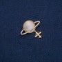 Saturn Cat's Eye Brooch (costume jewelry) with airplane motif, gold-tone metal, gasoline-colored rhinestones, 35x20 mm +