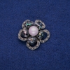 Brooch 'Flower' with Haliotis nacre and crystals 36mm, silvery metal