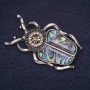 Beetle Scarab Brooch, 50x30 mm, rhinestones, satin color, Khaliotis green, silver-tone metal