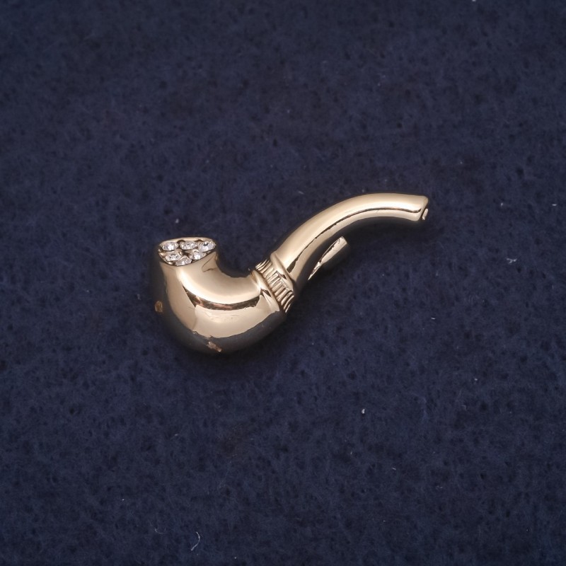 Tube Brooch 25x10 mm, crystals, white and gold-tone metal