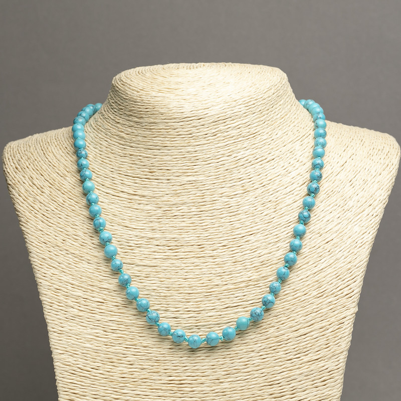Necklace made of turquoise stone (synthetic) blue smooth bead, diameter 6 mm ±, length 45 cm ±