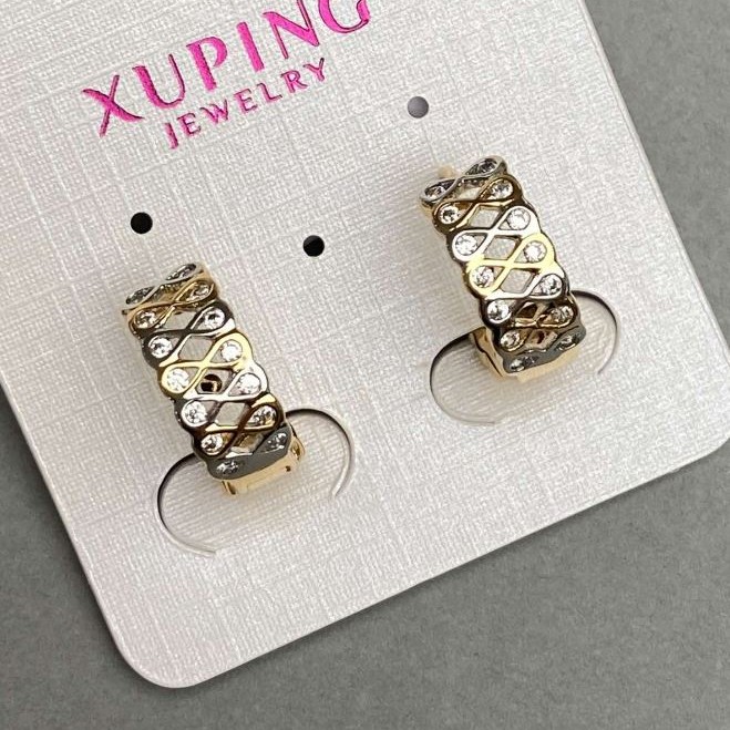 Earrings Xuping 6×15 mm with White Crystals, 18K Gold Plating, Rhodium