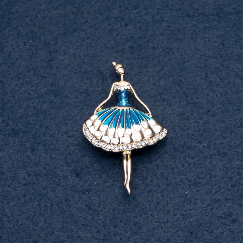 Brooch 'Ballerina' blue enamel 30x50 mm gold-tone metal