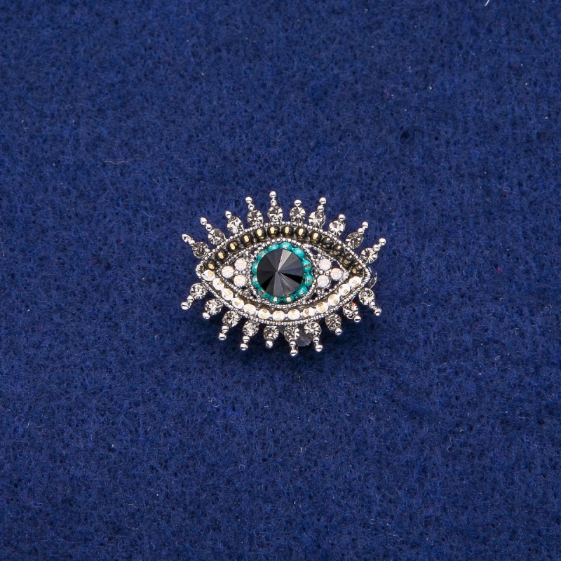 Brooch Eye in Rhinestones 21x26mm, silver metal