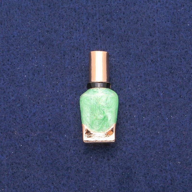 Lacquer Brooch green and black enamel, golden metal 13×33mm