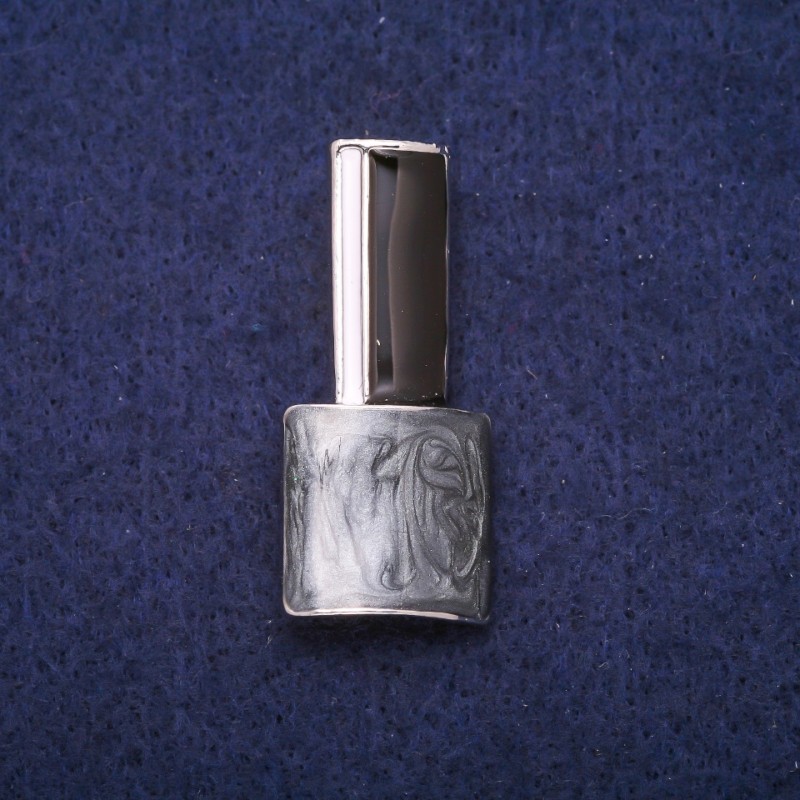 Brooch 'Lacquer' gray, black and white enamel, silver-colored metal 18×39 mm