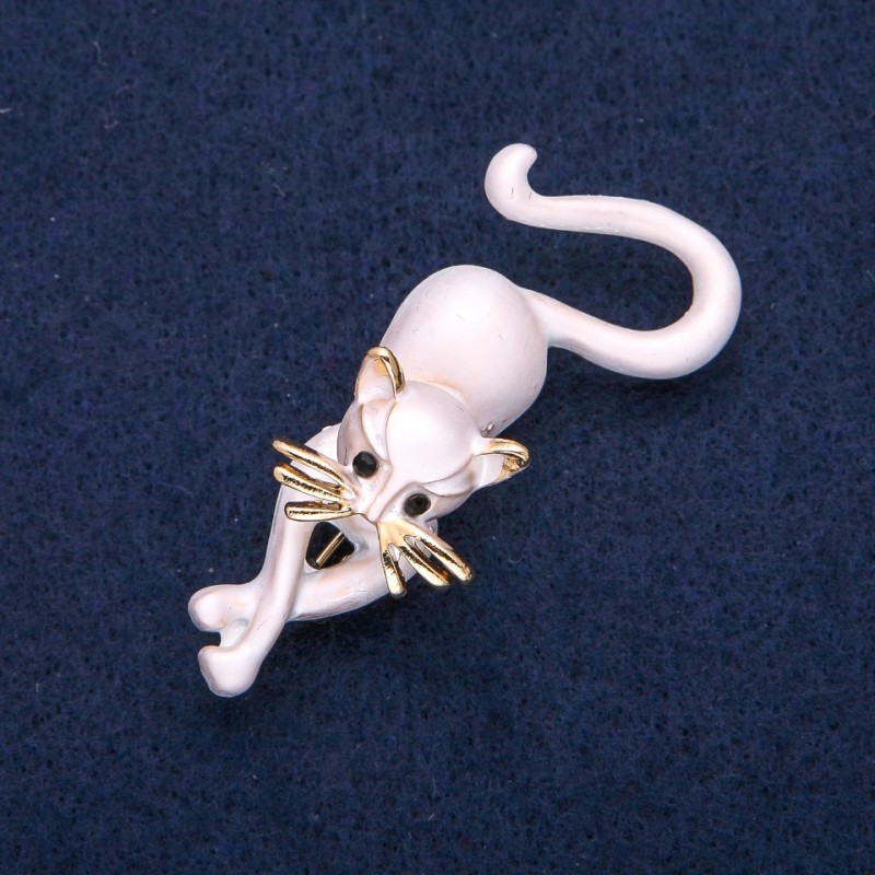 Brooch Kitty gray enamel, gold-tone metal 25×55 mm