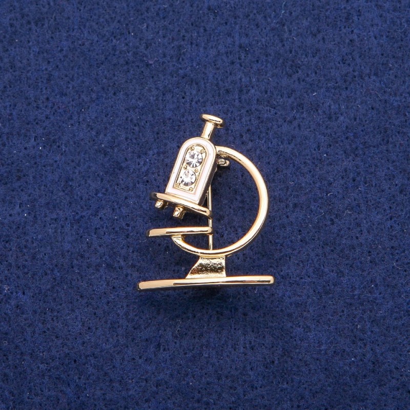 Brooch 'Microscope' with enamel and crystals, 24×31 mm, golden metal