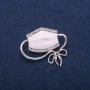 Brooch Pendant Mask white enamel and crystals, silver-toned metal 37x41mm