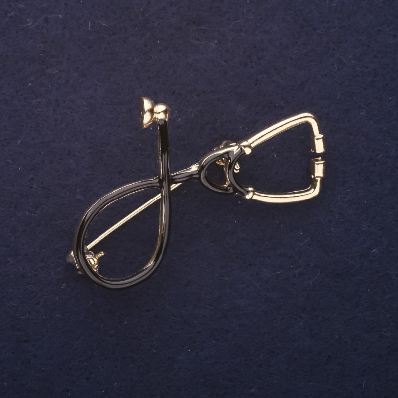 Brooch Stethoscope enamel, color black 44x30mm gold-tone metal