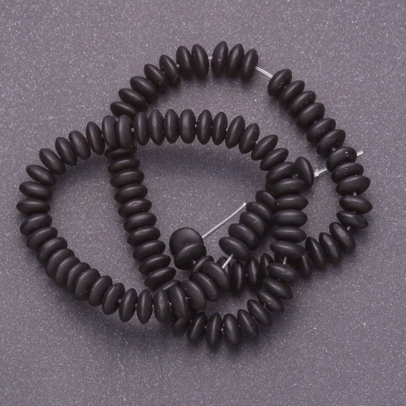 Shungite beads on thread (man-made) smooth rondelle, diameter 6x3 mm, length 41 cm +/-