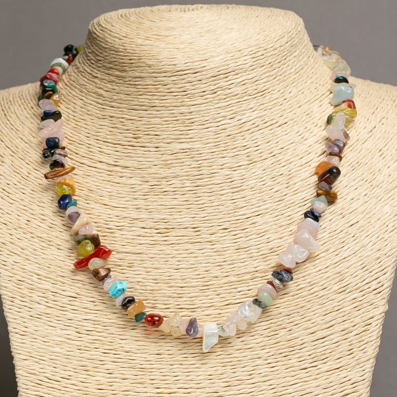 Natural Stone Necklace 'Assorted Chips', diameter 5-11×3-7 mm, length 45 cm ± with clasp