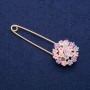 Brooch Pin Hydrangea multicolored crystals 29×78 mm, gold-tone metal