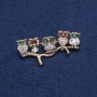 Owl Brooch in Gold-Toned Metal with Crystals and Chalcedony 52×33 mm +
