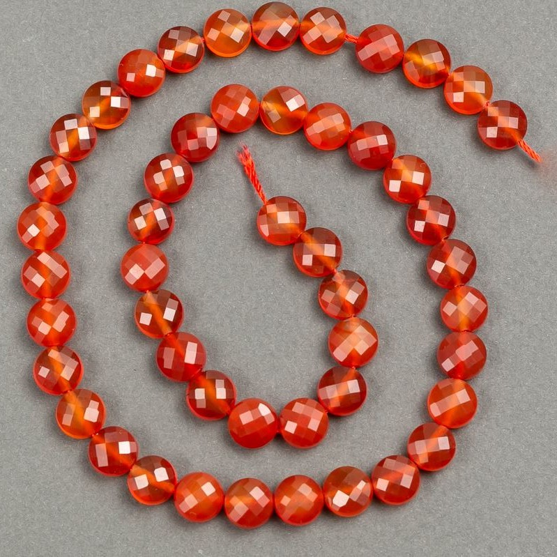 Bead strand of natural carnelian, faceted coin beads, diameter 8×5 mm, length 39 cm +