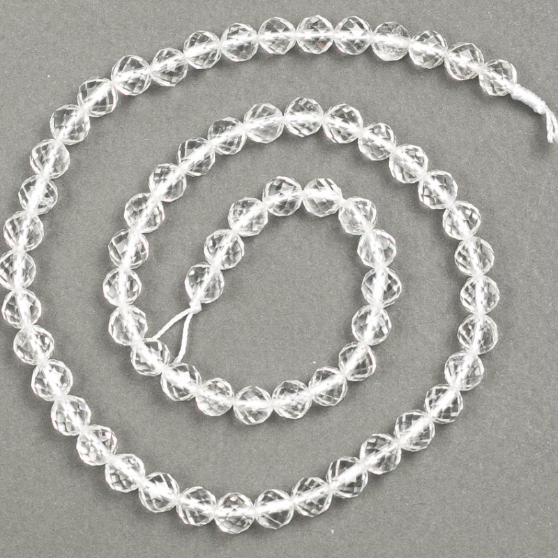 Natural Stone Beads Mountain Crystal Faceted Bead, 6mm diameter, 38cm length +