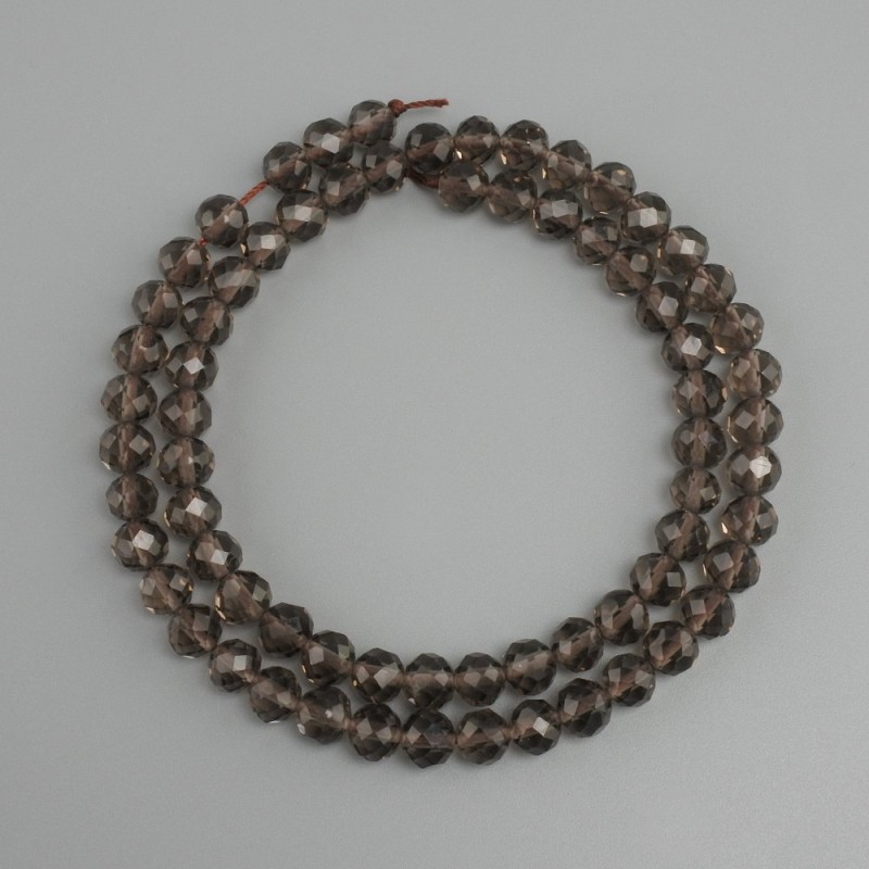 Natural stone smoky quartz faceted bead, 6 mm diameter, 39 cm length +