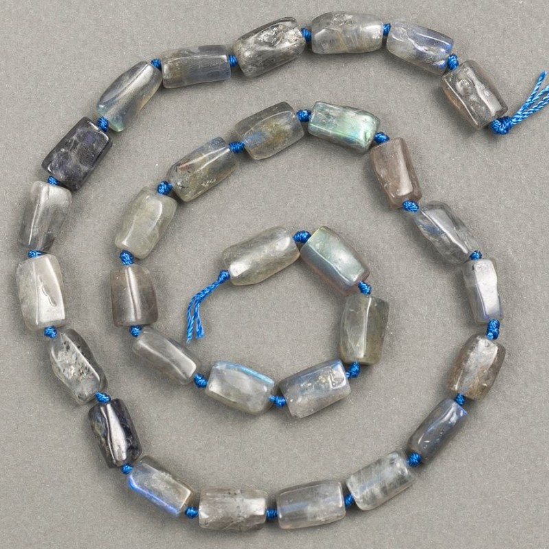 Labradorite beads on thread, faceted 8–11×5–7 mm ±, 44 cm length