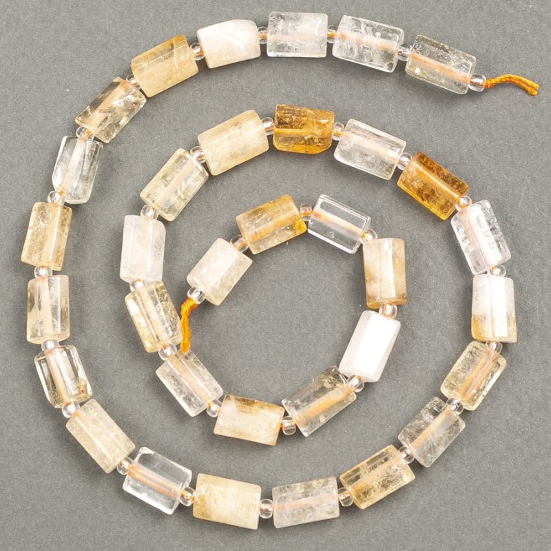 Beads on a thread of natural Citrine with Rock Crystal, faceted, 10x6 mm, length 41 cm +/- (with seed beads, 3x2 mm)