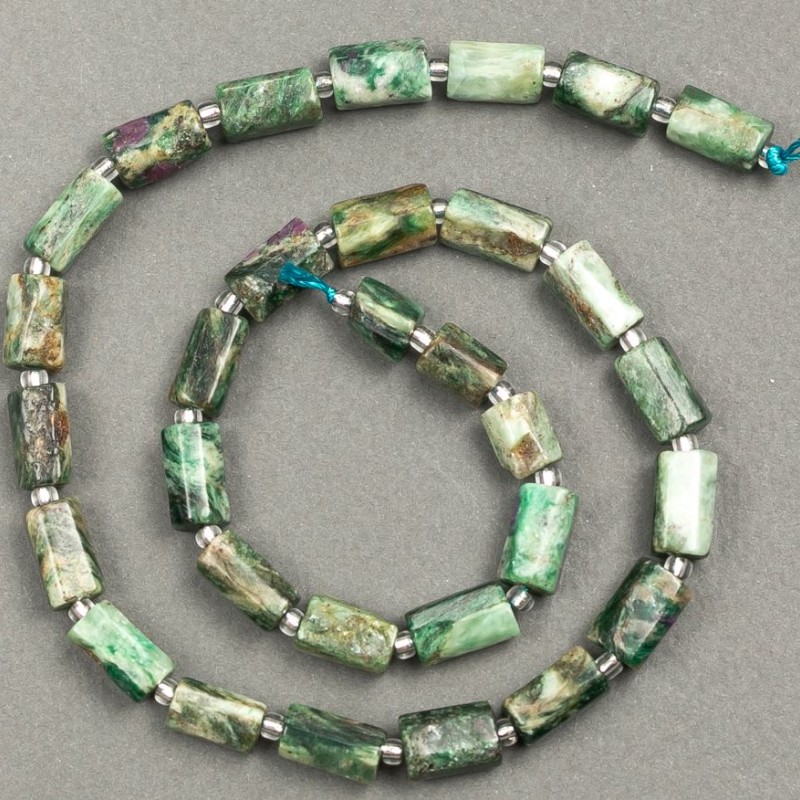 Seraphinite Beads on Thread, Natural Stone, Faceted 11×7 mm, Length 38 cm ± (with seed beads 3×2)