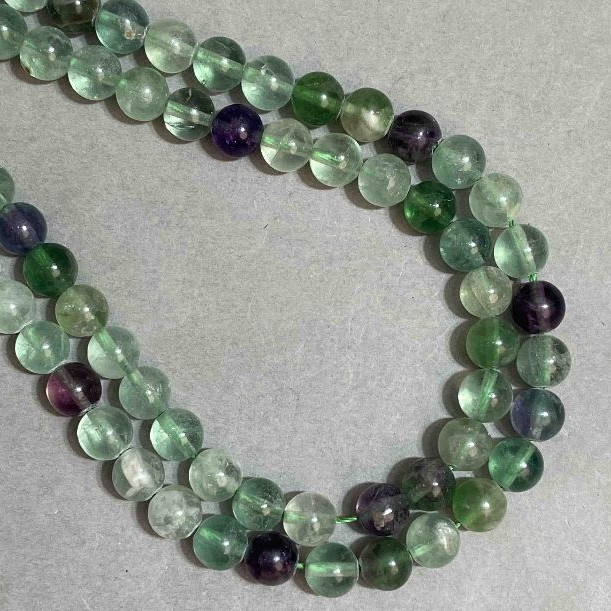 Natural fluorite gemstone beads on thread, 8mm diameter, 39cm length +