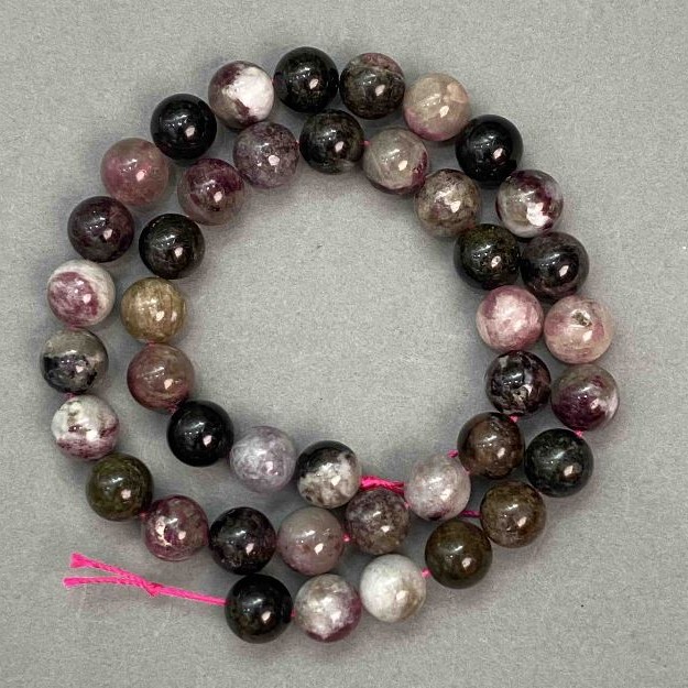 Natural Tourmaline Gemstone Beads on Thread, 10 mm Diameter, 41 cm Length +