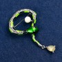 Brooch 'Snake' green enamel with crystal, bead and white rhinestones, silver-colored metal 35x64mm