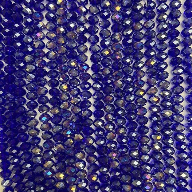 Beads Czech Crystal on fishing line, blue gasoline tint, 'faceted rondel', diameter 8x6mm, length 40–42cm