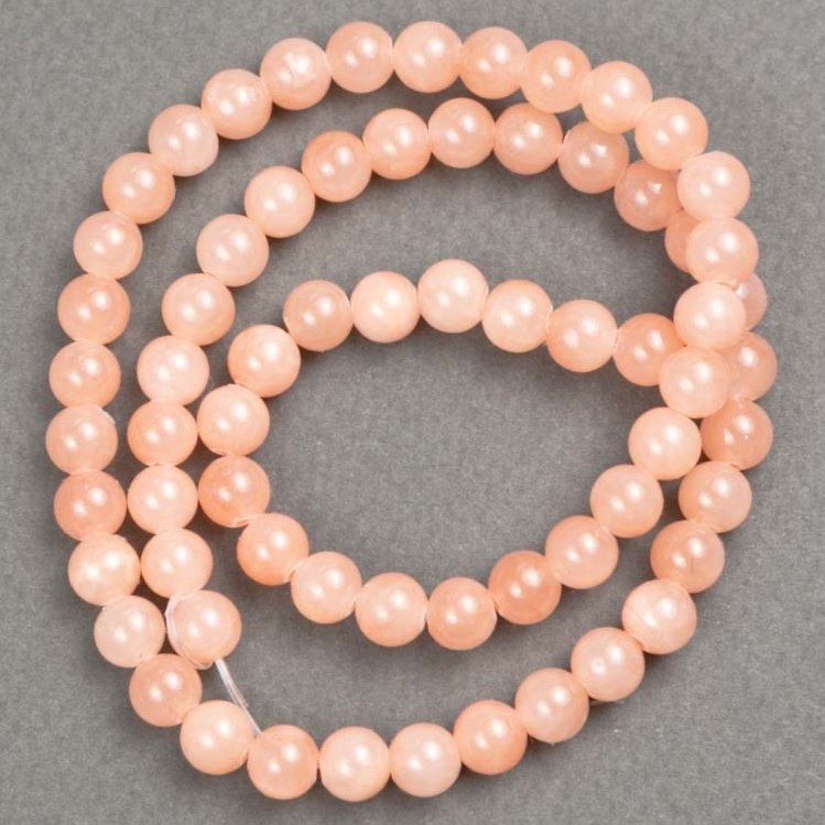 Seed beads on thread, Selenite (Acrylic), smooth round beads 6 mm +-, length 40 cm+