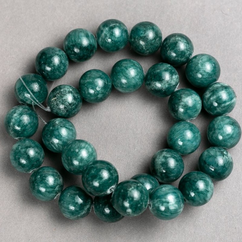 Beads on thread 'Tinted Quartz' (synthetic acrylic) viridian color, smooth round beads, 14.5 mm diameter, 40 cm length