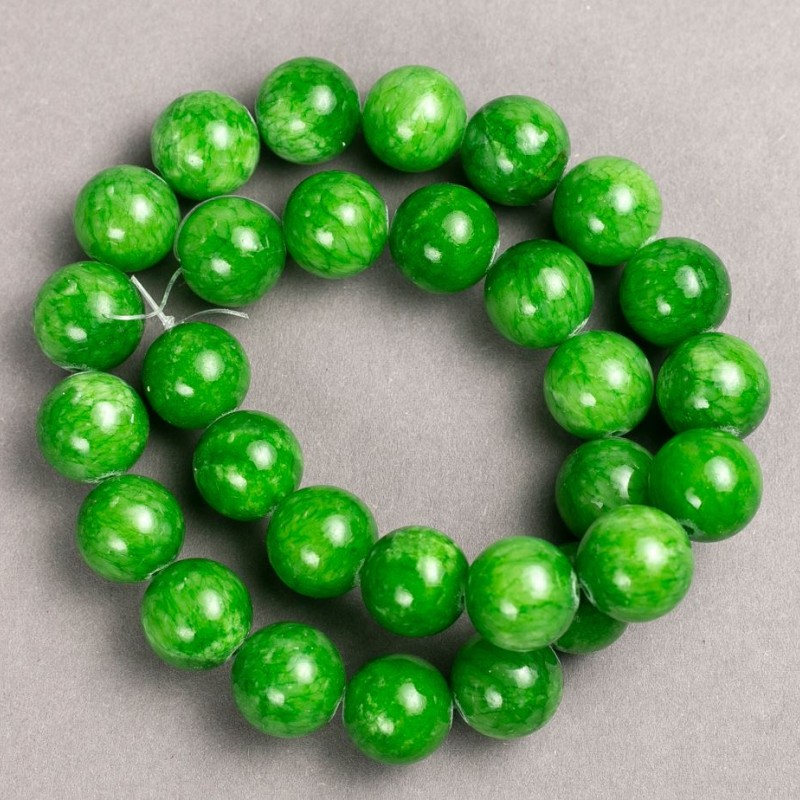 Jade beads (synthetic acrylic) on beading thread, smooth round beads, diameter 14.5 mm, length 40 cm +/-